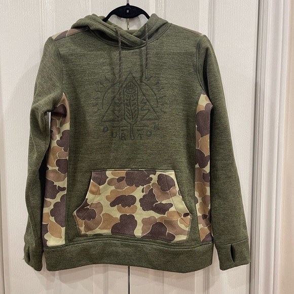 BURTON CAMOUFLAGE GREEN HOODIE PULLOVER JACKET SIZE S UNISEX - Picture 2 of 8